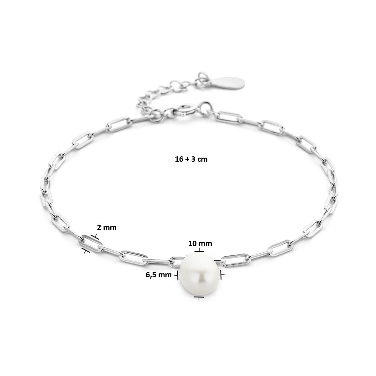 Zilveren armband parel 16-19cm* - Afbeelding 3