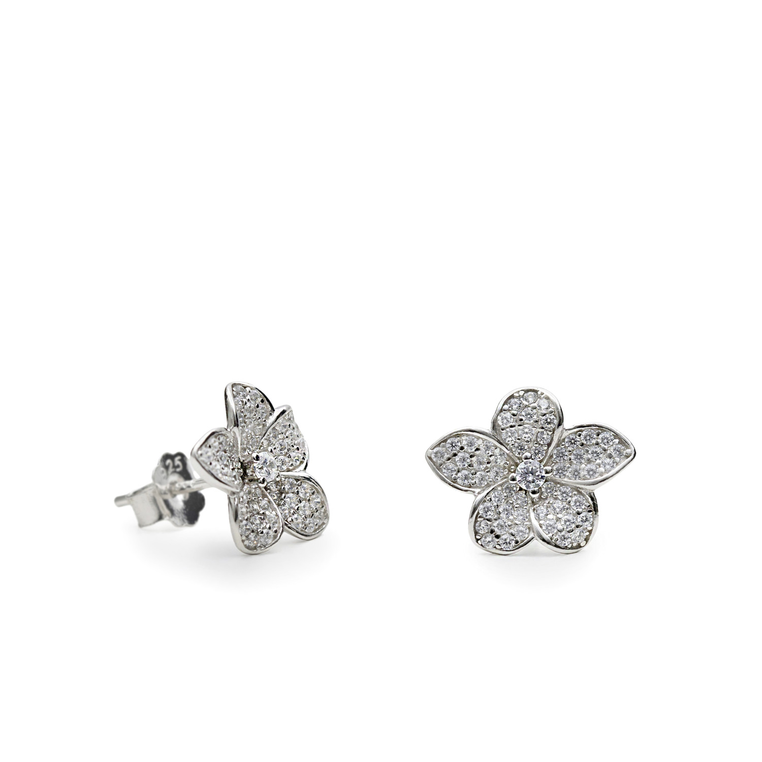 Lineargent zilver oorknoppen bloem zirkonia