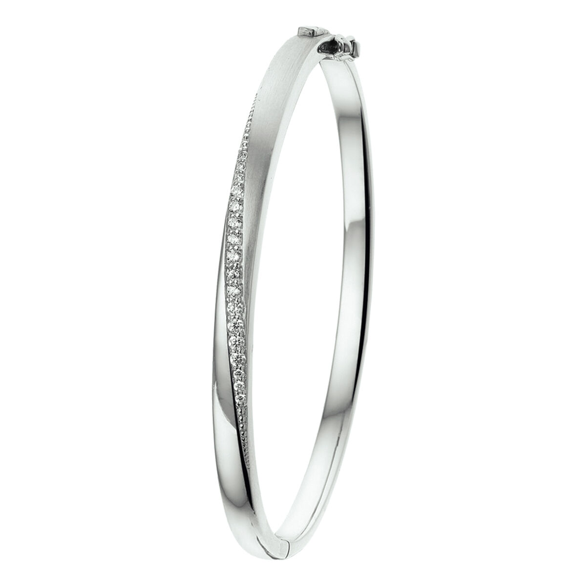 Zilveren bangle scharnier zirkonia 60x4.5mm