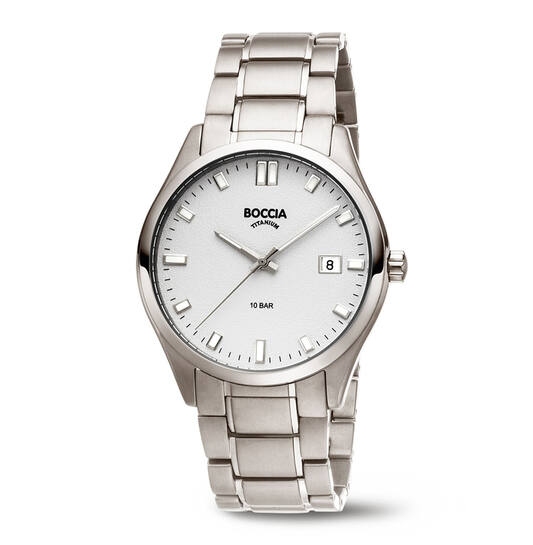 Boccia herenhorloge titanium witte wijzerplaat