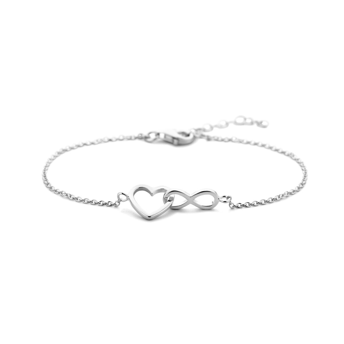 Zilveren armband hart en infinity 16+3cm