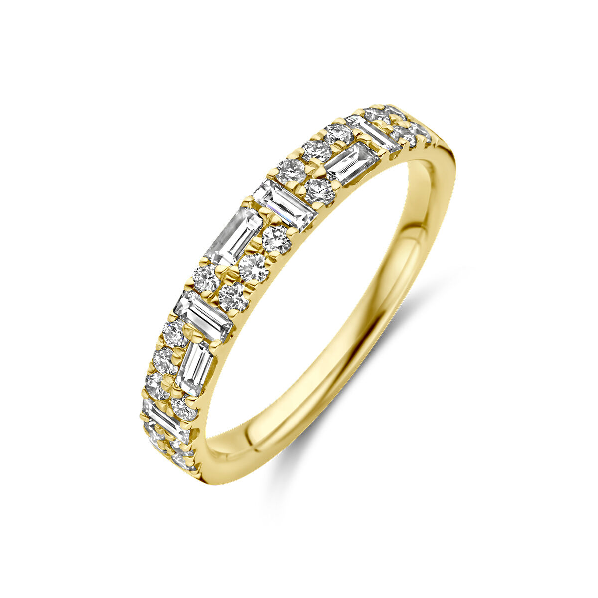 goud ring met baquette en briljant diamant 0.61HSI maat 17,25*