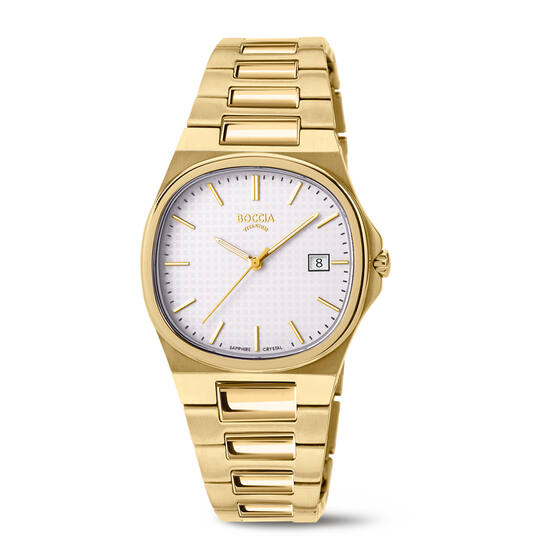 Boccia horloge titanium goudkleurig