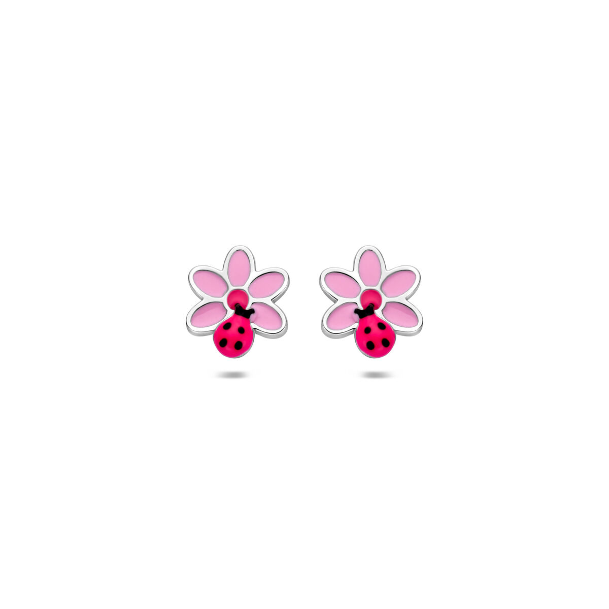 Zilveren kinderoorknoppen roze emaille