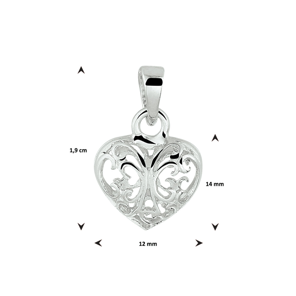 Zilveren hanger hart filigrain 14mm - Afbeelding 3