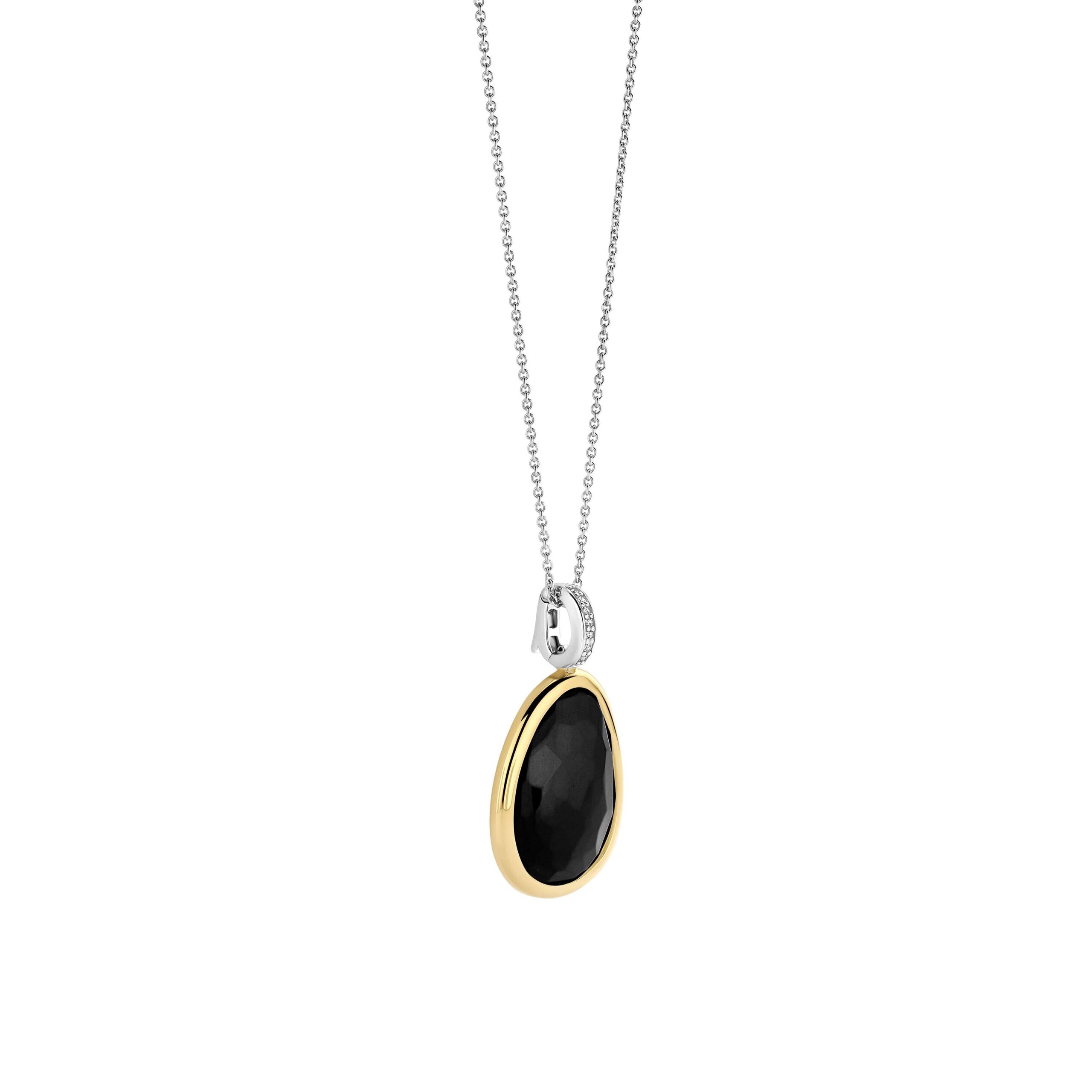 zilver collier zwart hanger 42 cm - Afbeelding 2