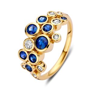 Geelgouden Ring diamant-saffier 0.29 H-SI maat 56