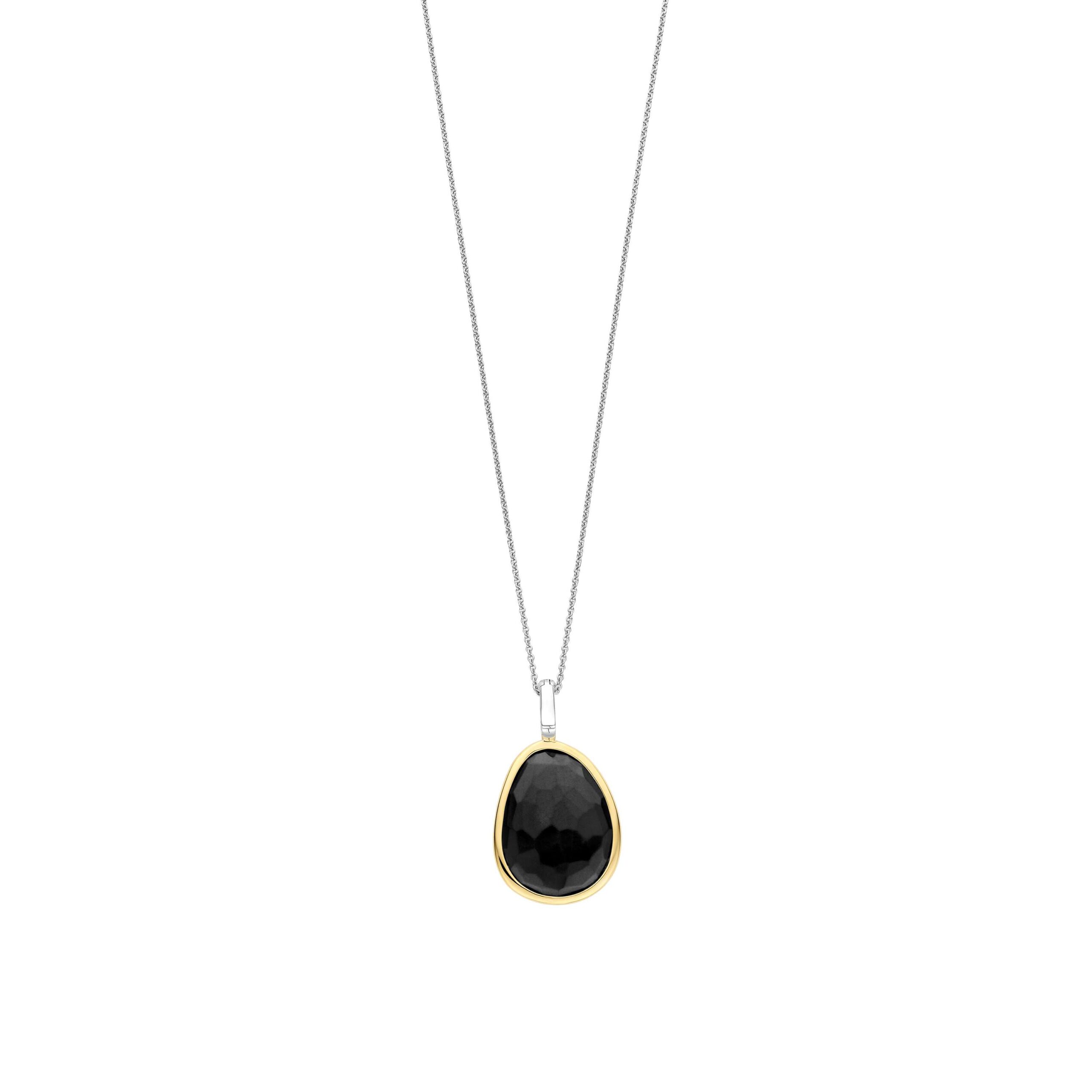 zilver collier zwart hanger 42 cm - Afbeelding 3