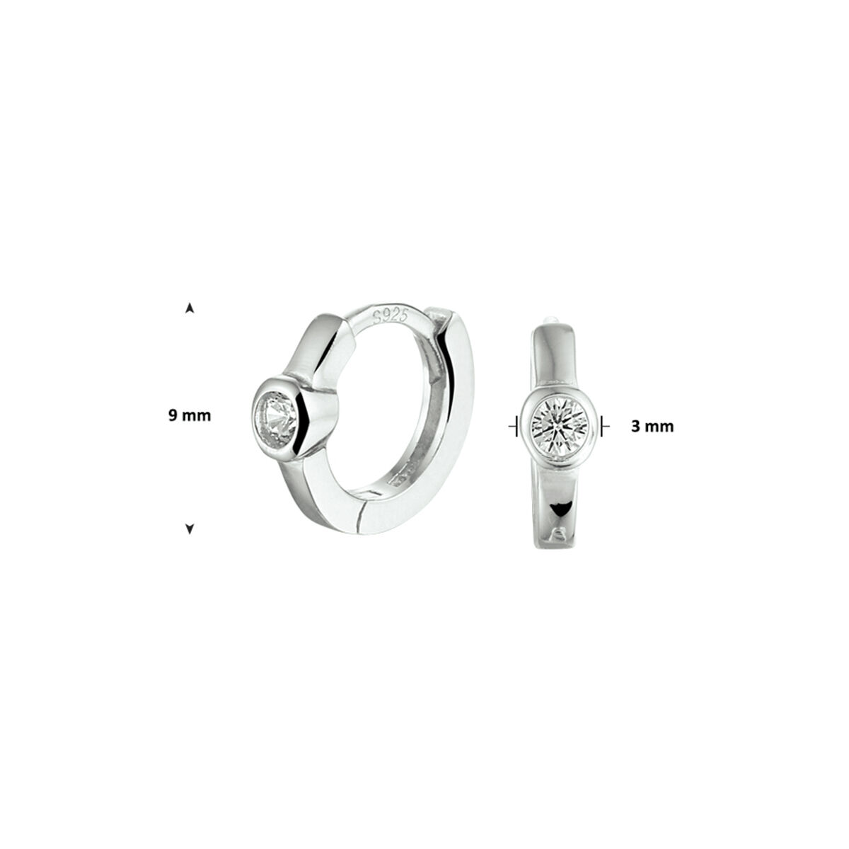 Oorringen zilver zirkonia 9mm - Afbeelding 3