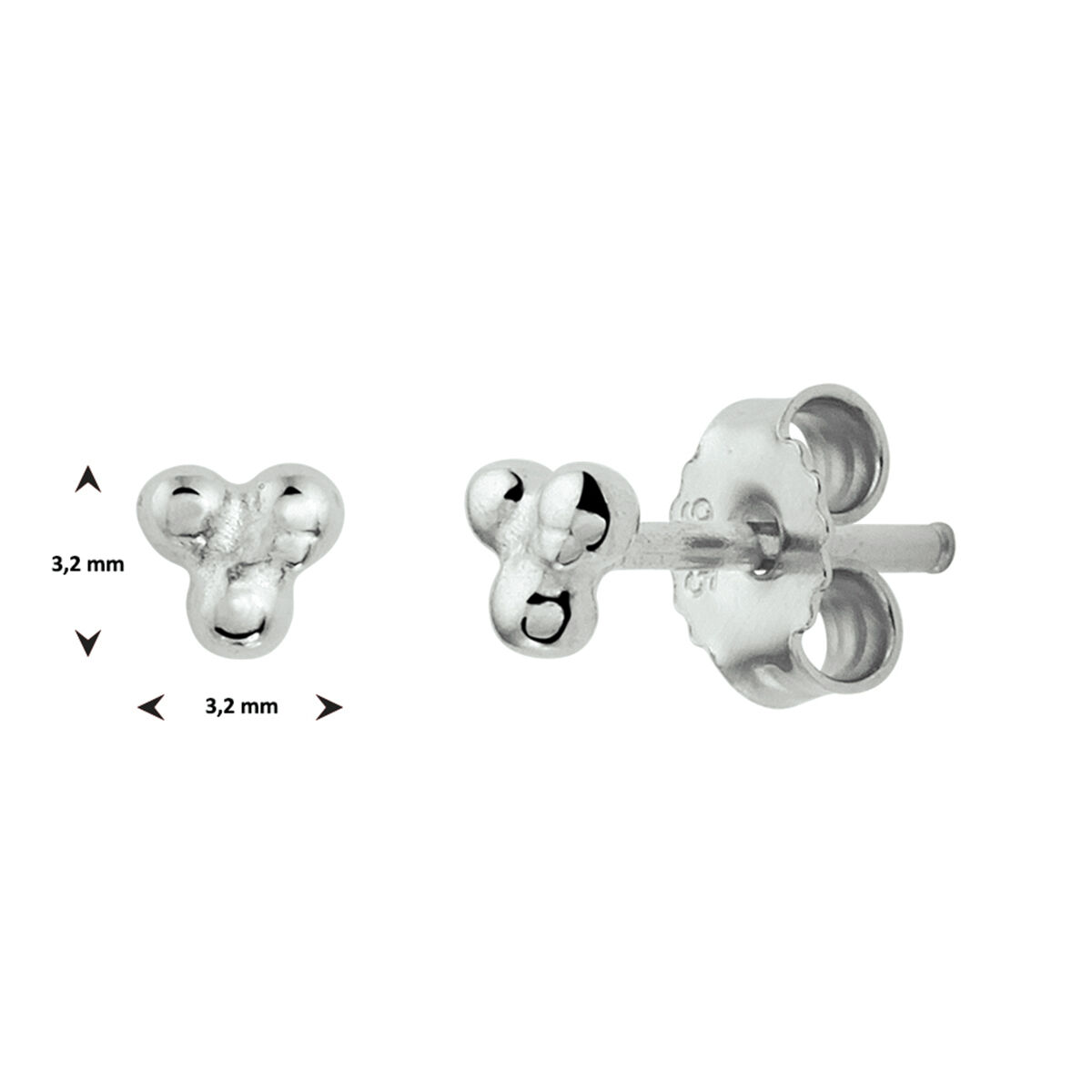 Zilveren oorknoppen balletjes driehoek 3.2mm - Afbeelding 2