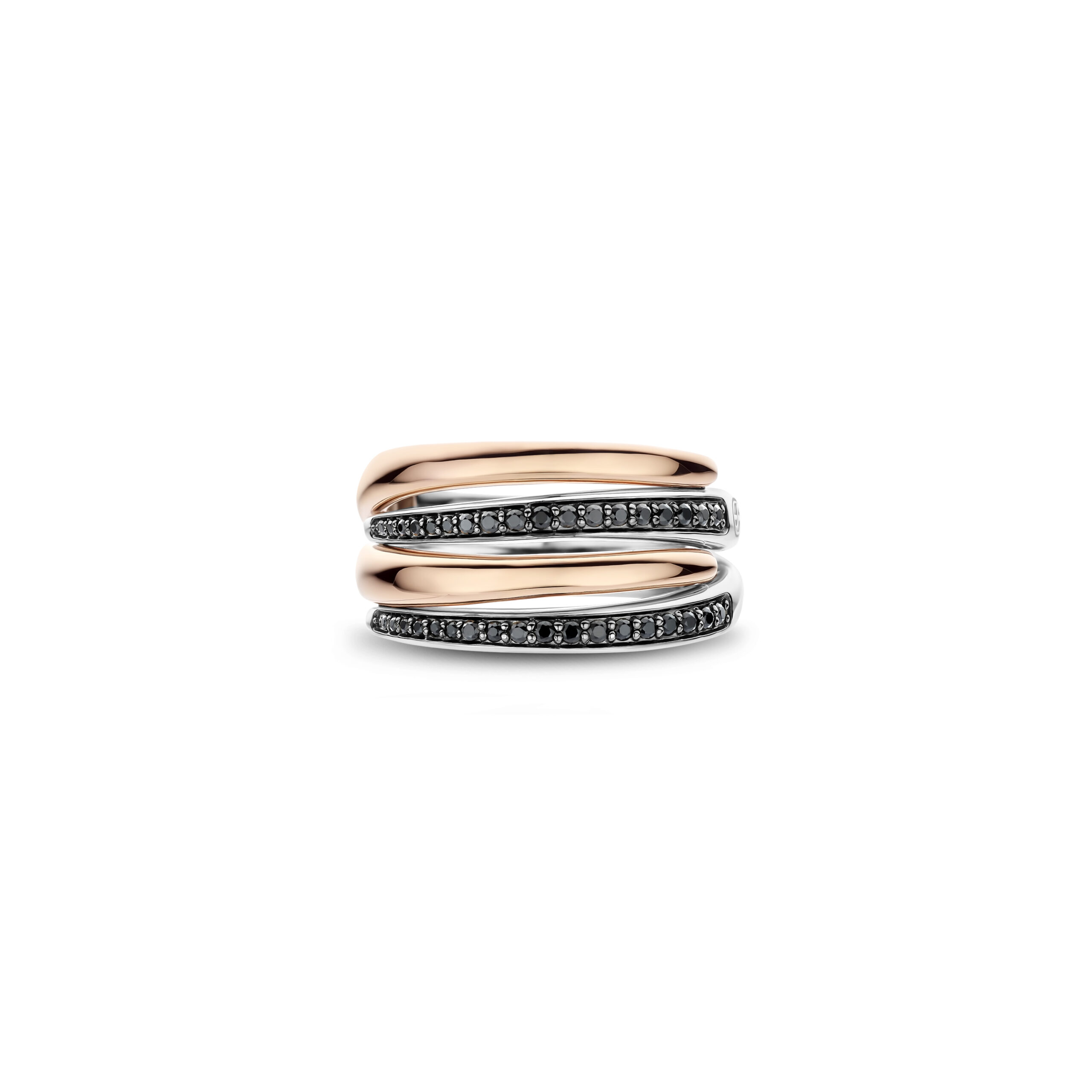 Tisento ring roségoud op zilver zwart zirkonia maat 58 - Afbeelding 3