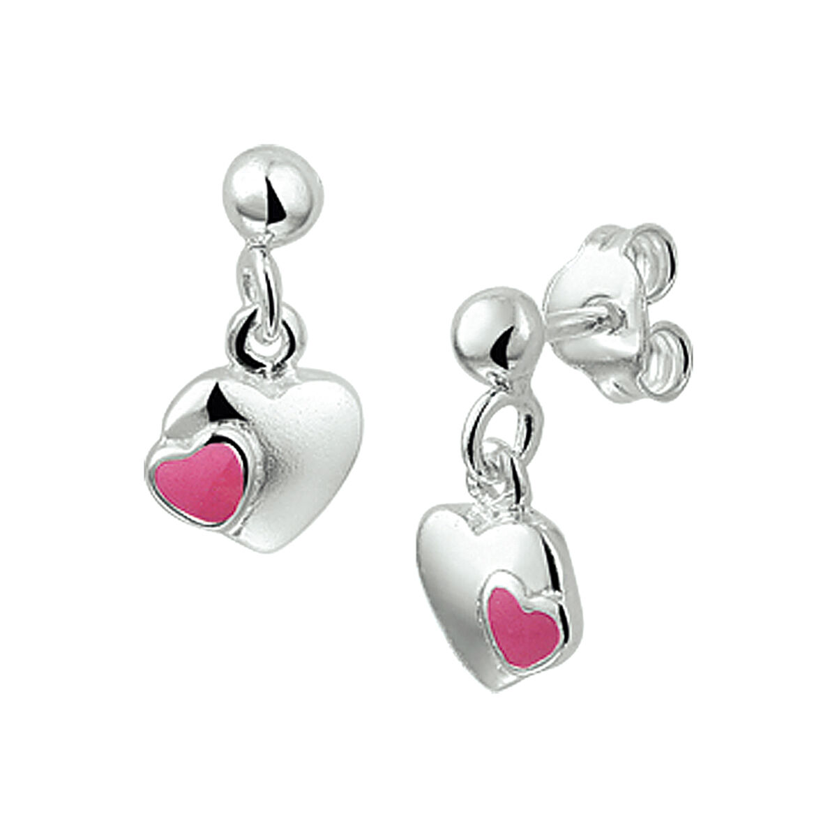 13.19895 KA oorhangers zilver hart roze emaille