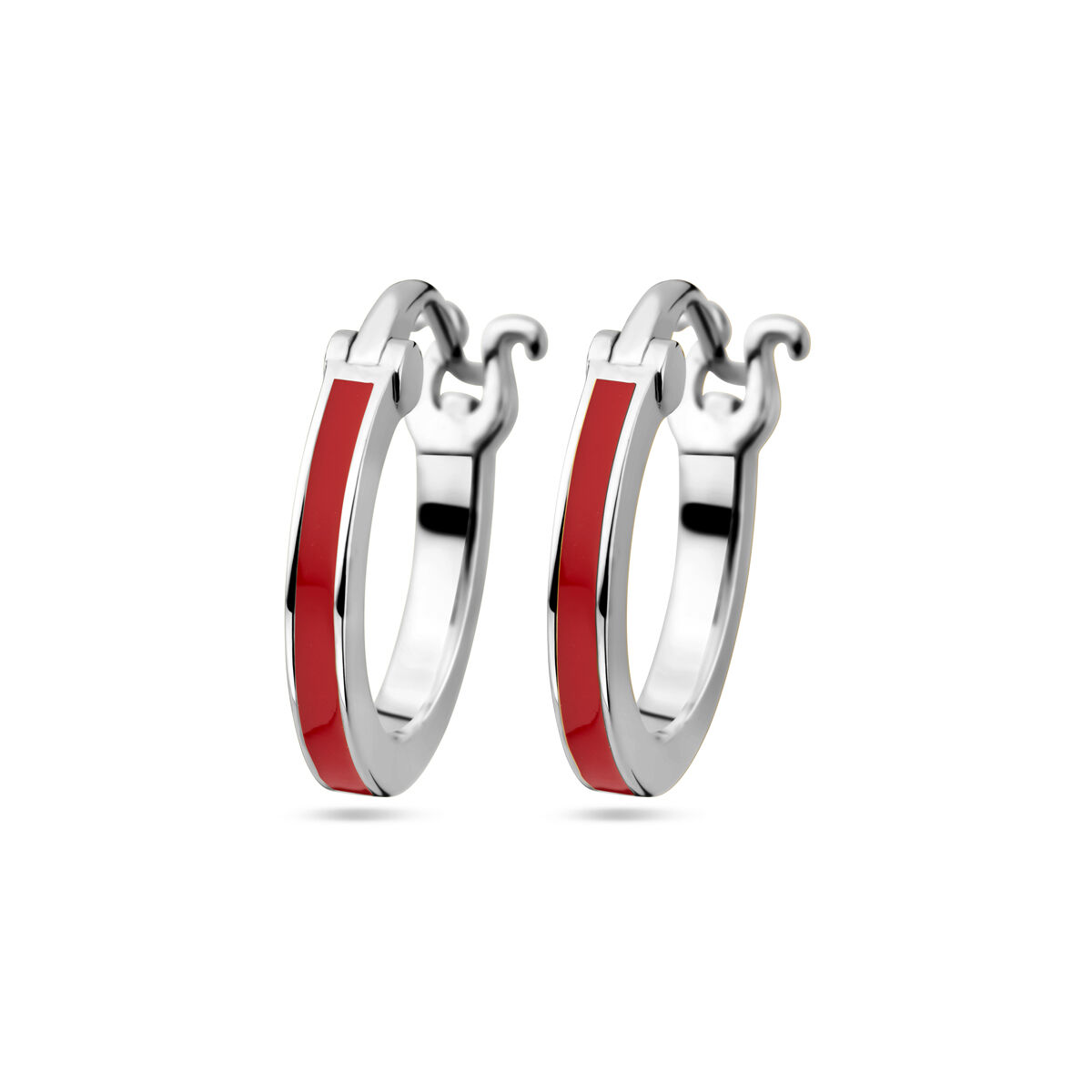 Zilveren oorringen rood emaille