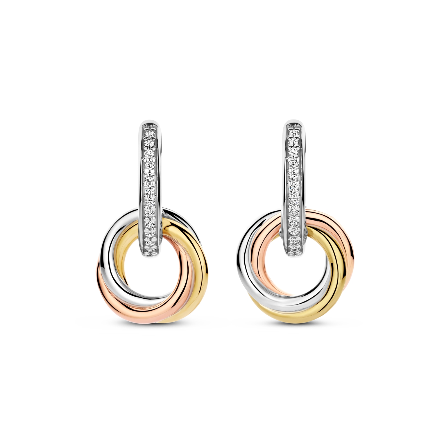 Tisento zilveren oorringen tri-color zirkonia