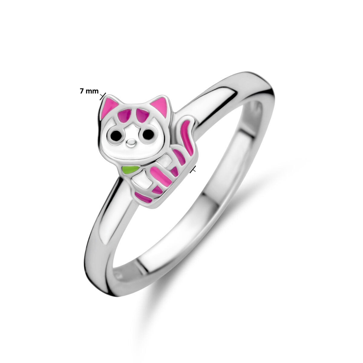 zilver ring poes emaille mt 14,5 - Afbeelding 3