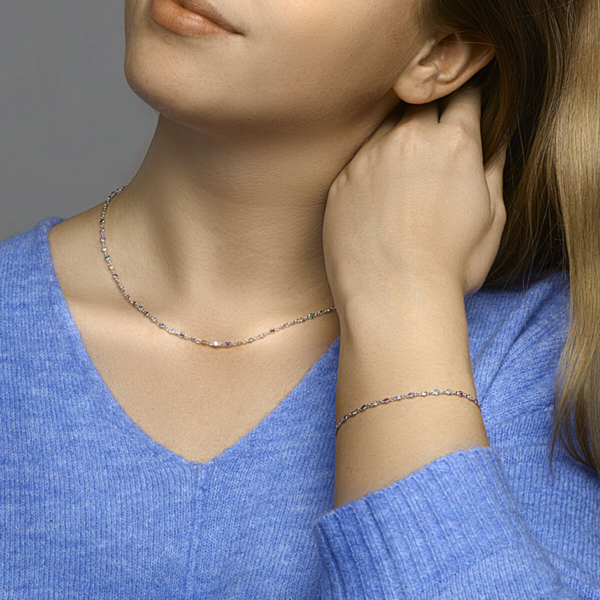 Zilveren collier multi-color zirkonia 41-45 cm - Afbeelding 3