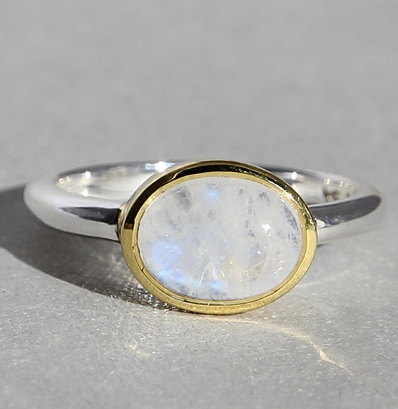 Campur goud op zilver ring maansteen maat 54 - Afbeelding 2