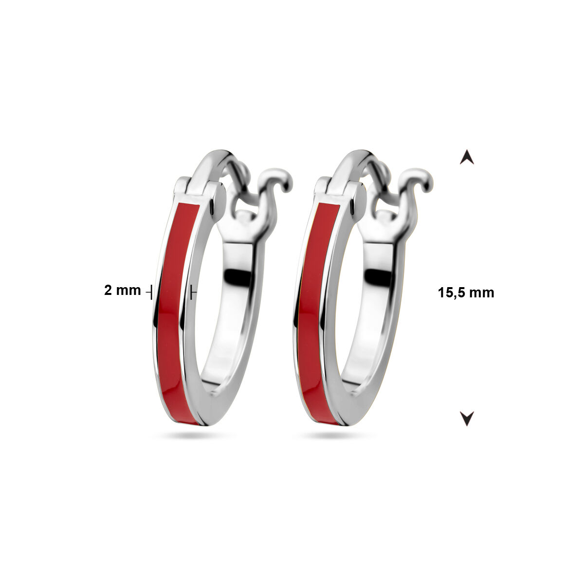 Zilveren oorringen rood emaille - Afbeelding 4