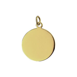 Geelgoud graveerhanger rond 20mm