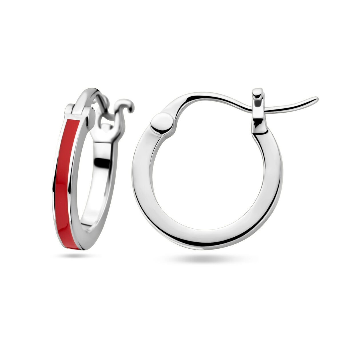 Zilveren oorringen rood emaille - Afbeelding 3