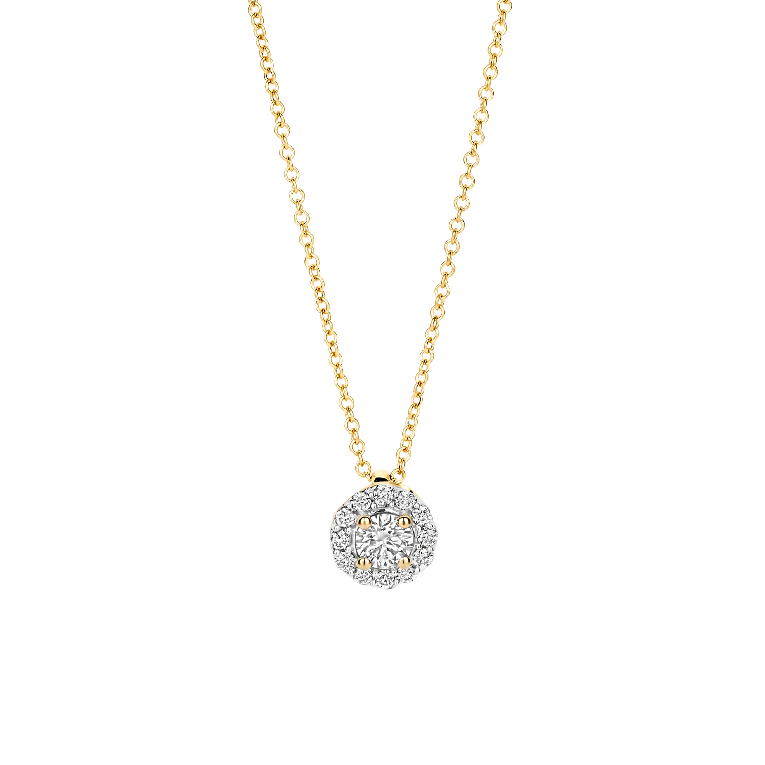 Blush Geelgouden collier entourage met LAB diamanten 0.22 TW/VS