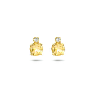 Geelgouden oorknoppen citrien en diamant 0.030ct H/SI
