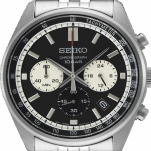 Seiko herenhorloge staal chronograaf zwart/wit