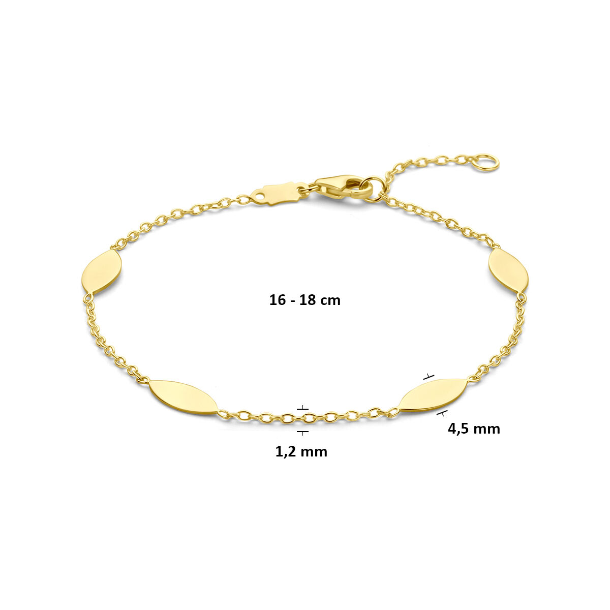Geelgouden armband ovale plaatjes 16-18cm - Afbeelding 3