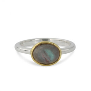 Campur goud op zilver ring Labradoriet maat 58