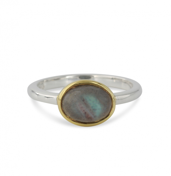 Campur goud op zilver ring Labradoriet maat 58