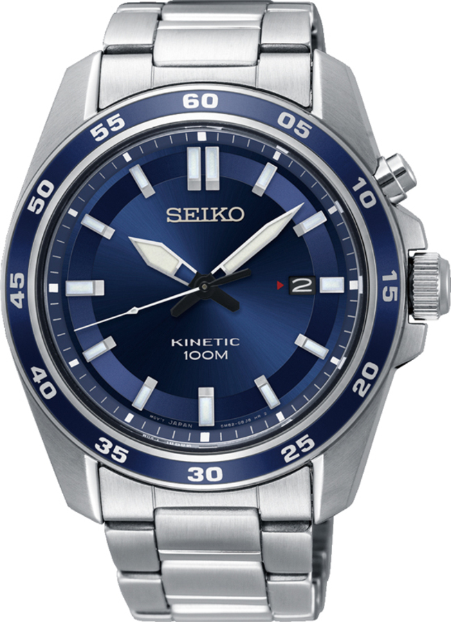 Seiko kinetic herenhorloge staal blauw