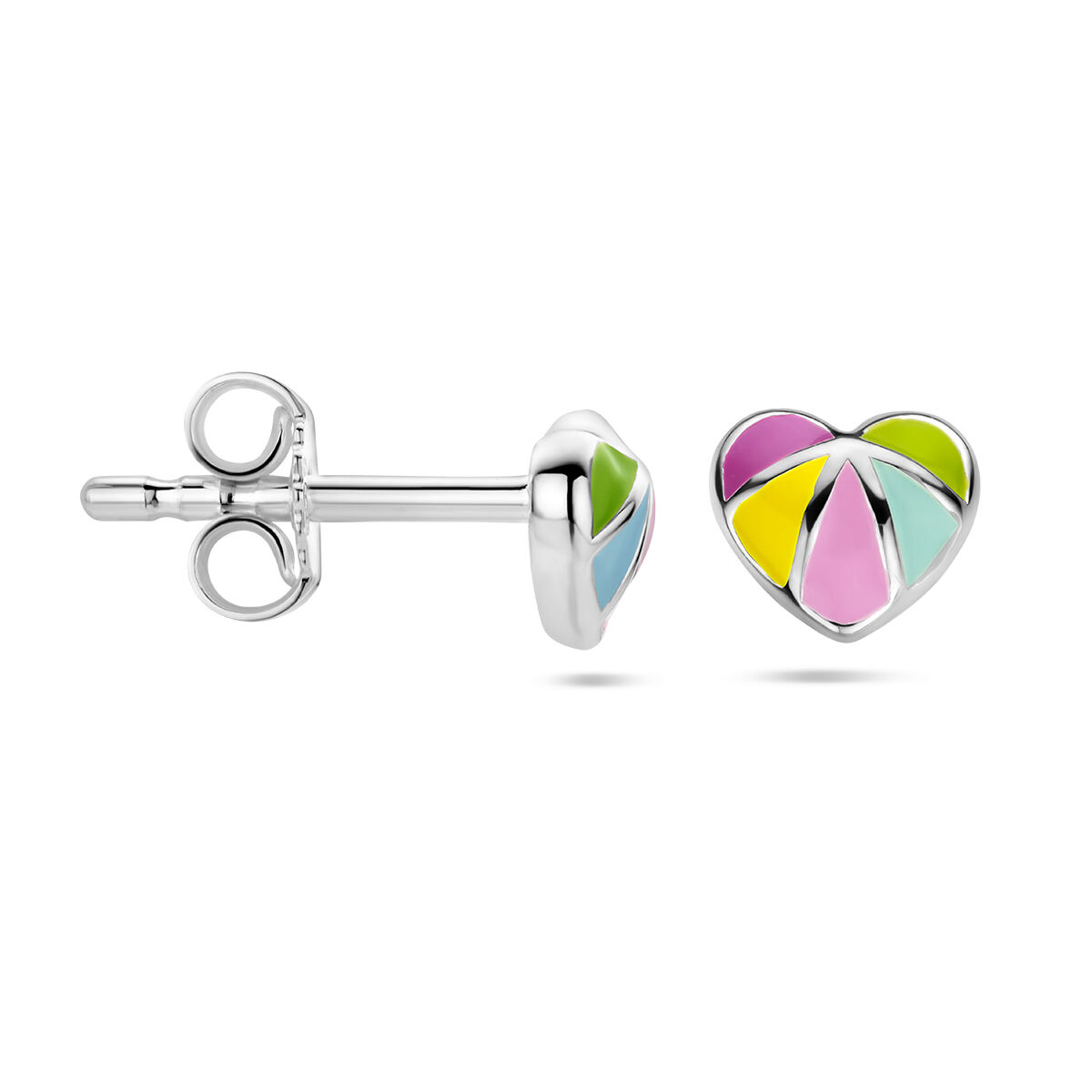 13.36985 KA zilver oorknoppen gekleurd emaille hart - Afbeelding 3
