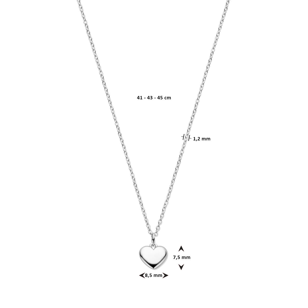 Zilveren collier met hart 41-43-45cm - Afbeelding 3