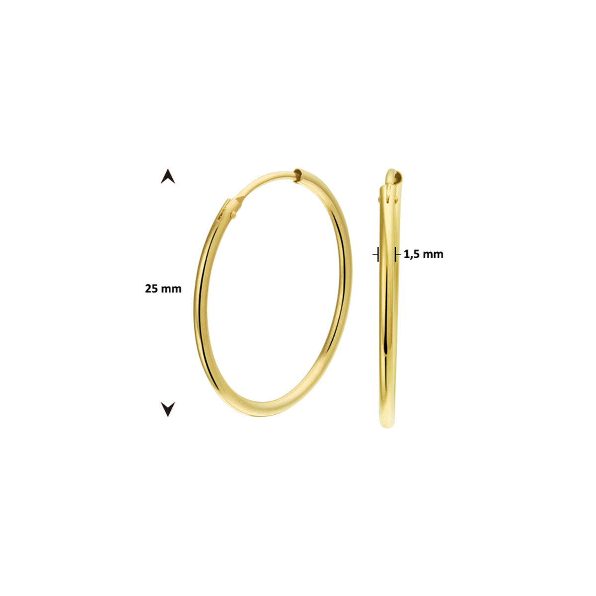 Geelgouden oorringen 1,5mm ronde buis - Afbeelding 3