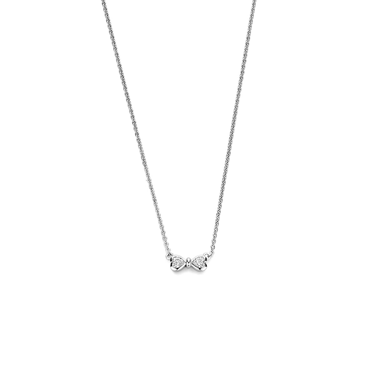 Zilveren zirkonia collier strikje 42-45cm