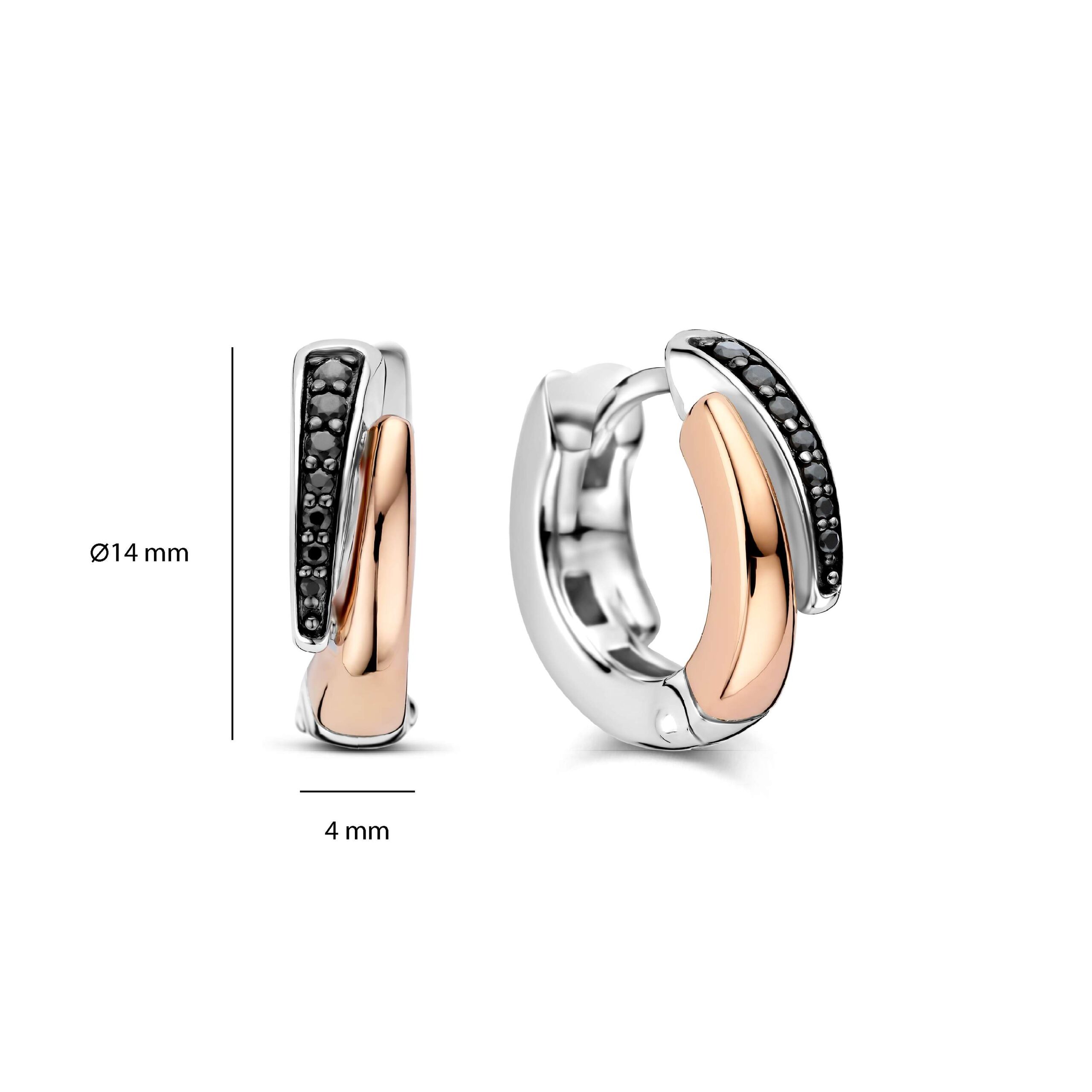 Tisento roségoud op zilver oorringen zwart zirkonia - Afbeelding 3