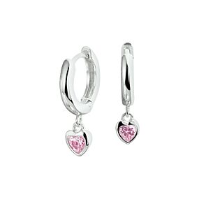 Zilveren klapoorringen roze hart