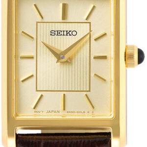 Seiko dameshorloge goudkleurig langwerpig bruine band