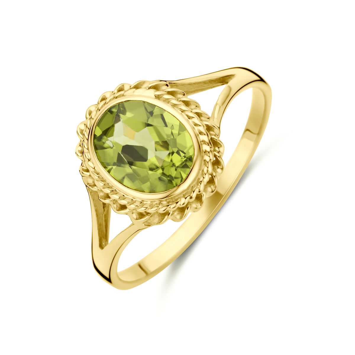 Geelgouden ring met peridot maat 17,25