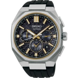 Seiko Astron herenhorloge goud blauw rubberen band
