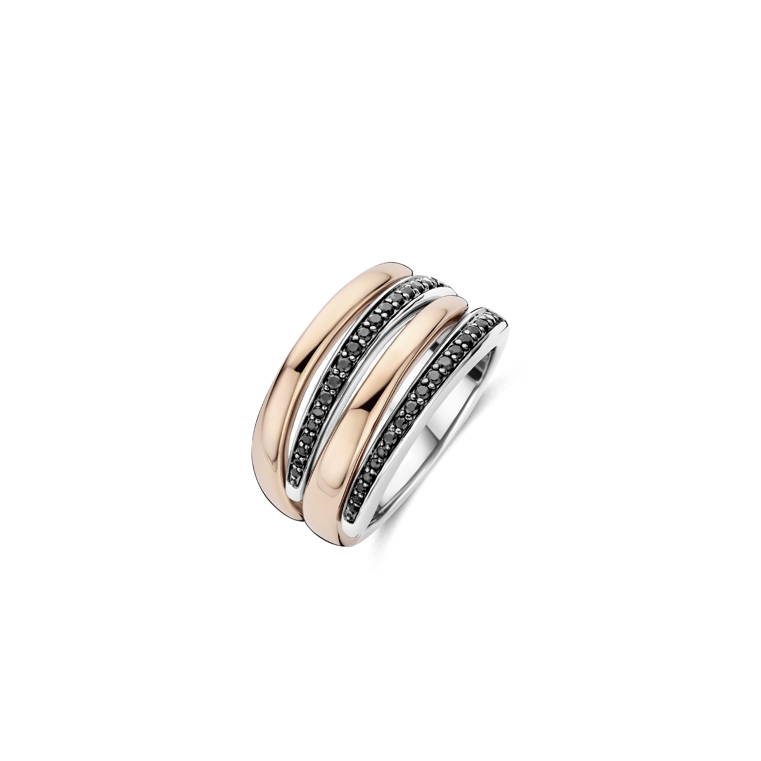 Tisento ring roségoud op zilver zwart zirkonia maat 58