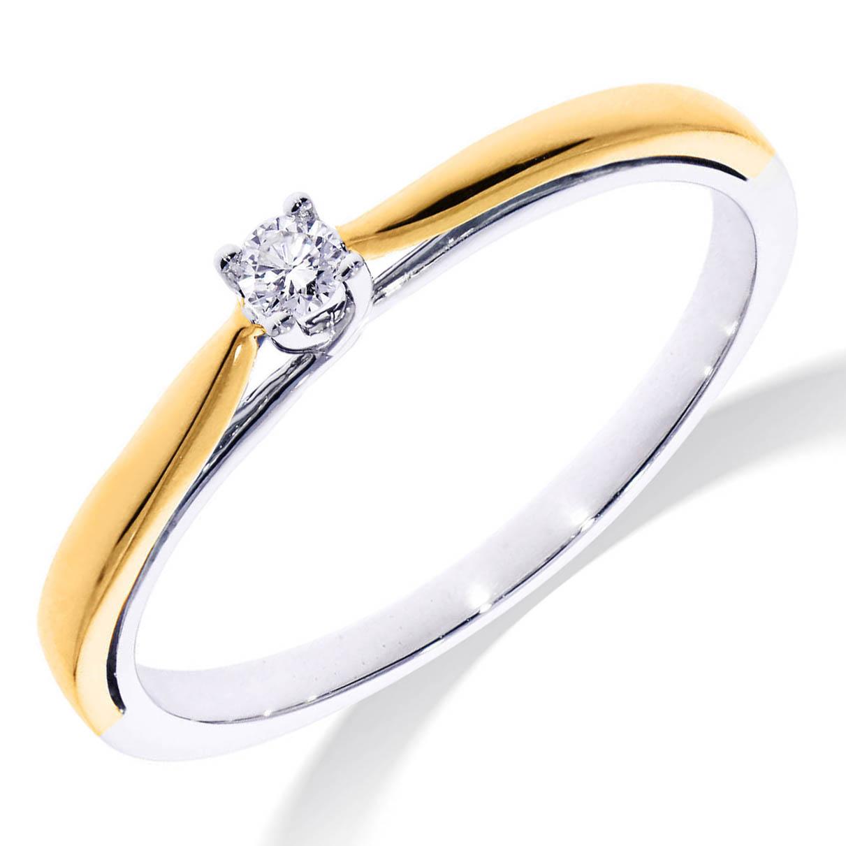 Pas solitair ring bi-color diamant 0.05 H/SI Maat 17.75 14kt