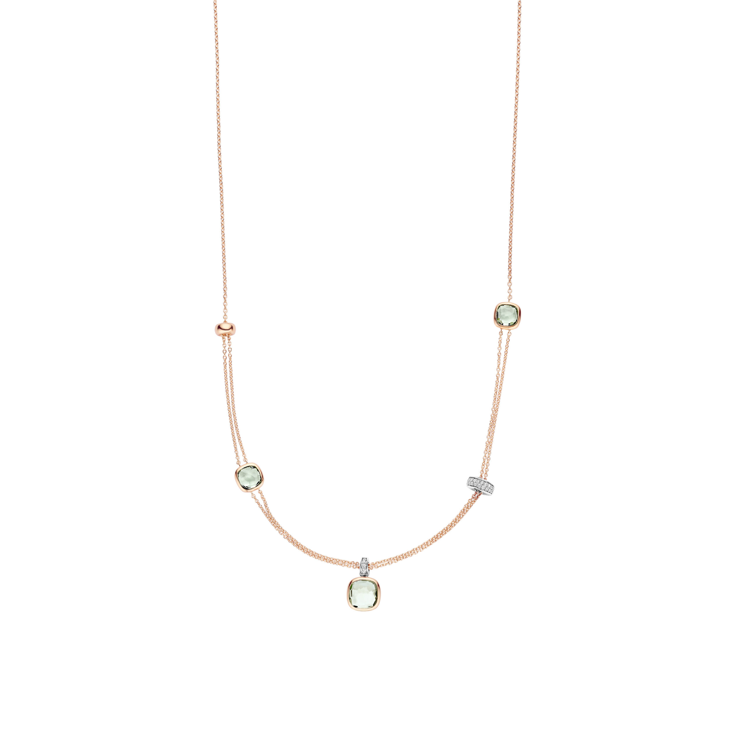 Tisento collier roségoud op zilver lichtgroen 50cm