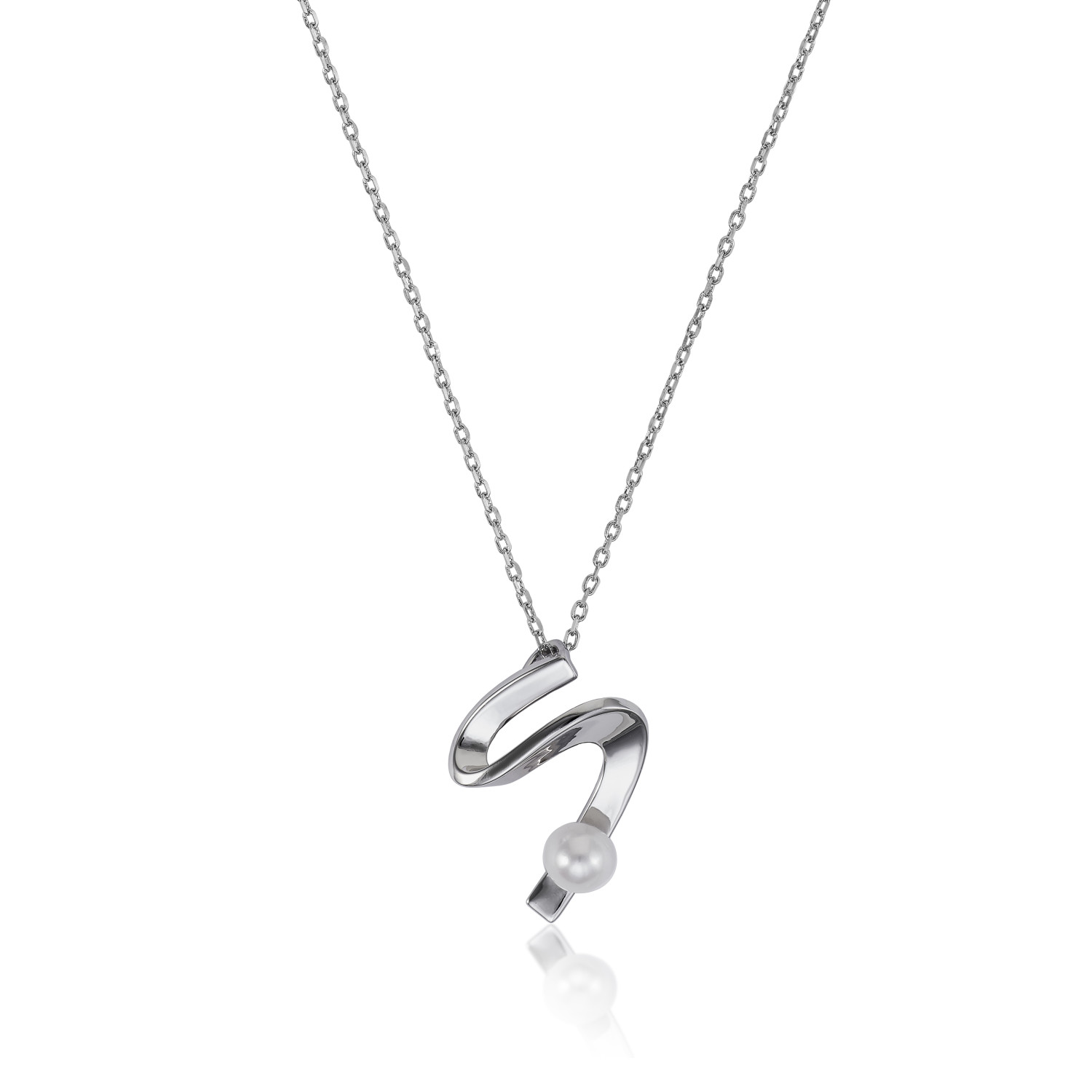 19341-PE Line argent zilver collier met parelhanger