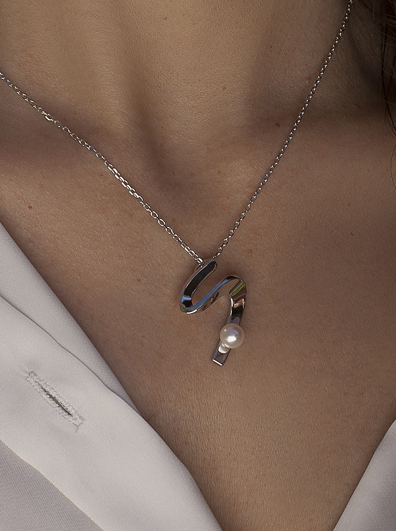 19341-PE Line argent zilver collier met parelhanger - Afbeelding 2
