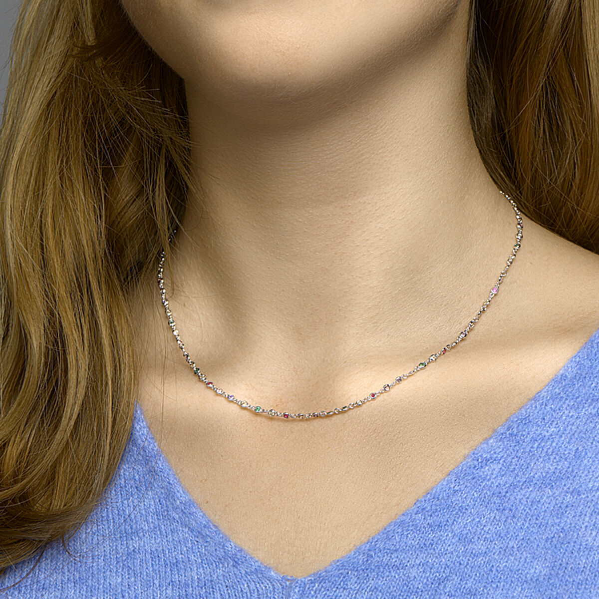 Zilveren collier multi-color zirkonia 41-45 cm - Afbeelding 2