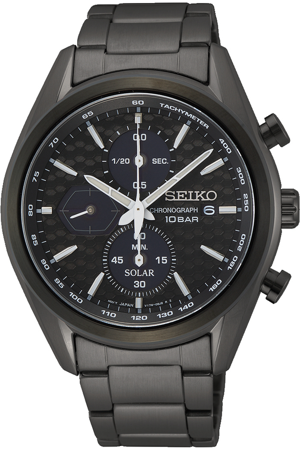 Seiko chrono zwart staal solar chrono 10bar