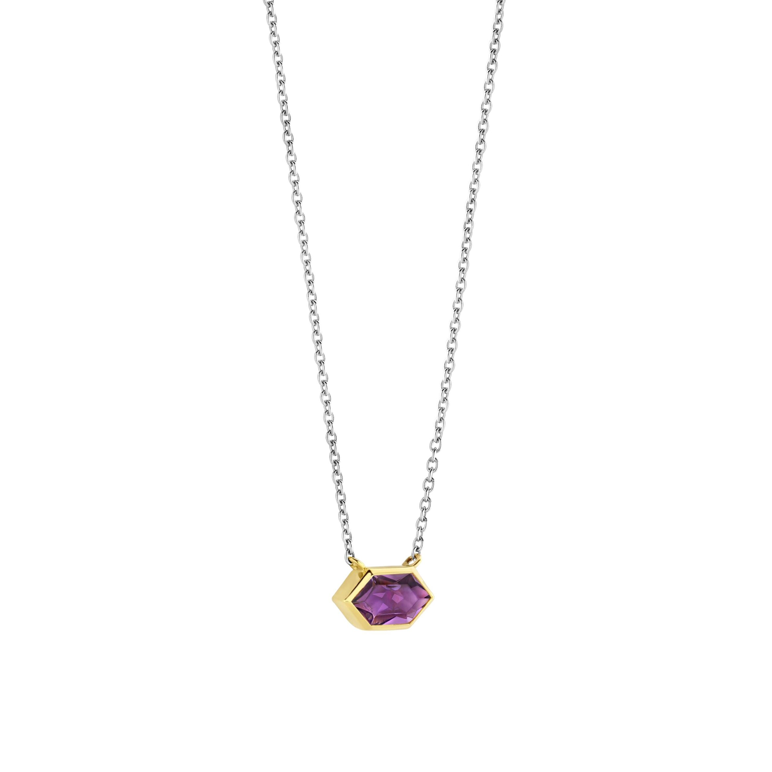 Tisento goud op zilveren collier met paars hanger 42cm - Afbeelding 2