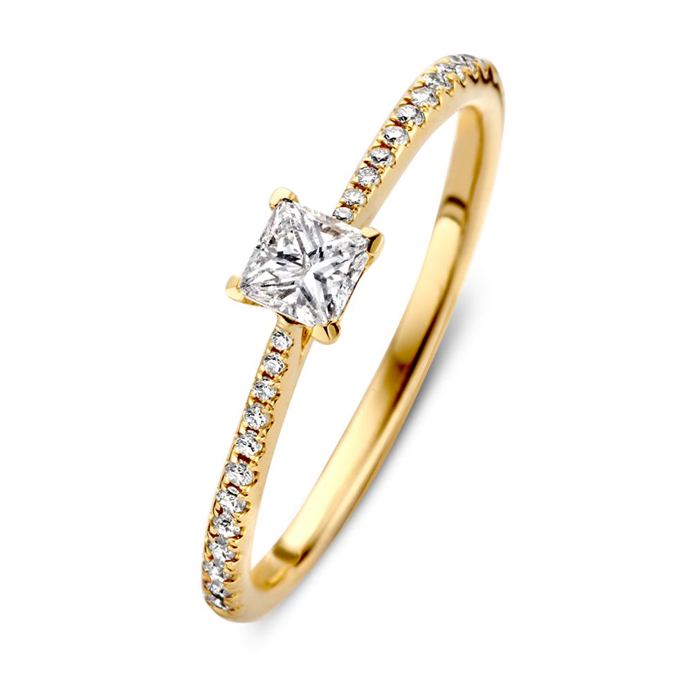 Excellent Geelgouden ring diamant 0.38 H-SI maat 56