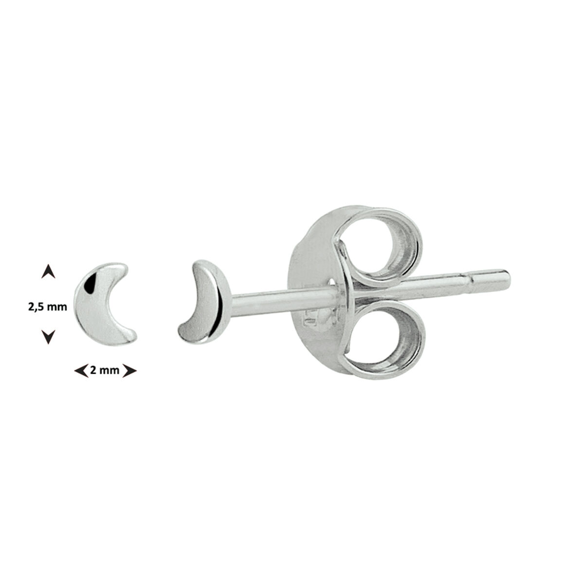 zilver oorknoppen maan - Afbeelding 2